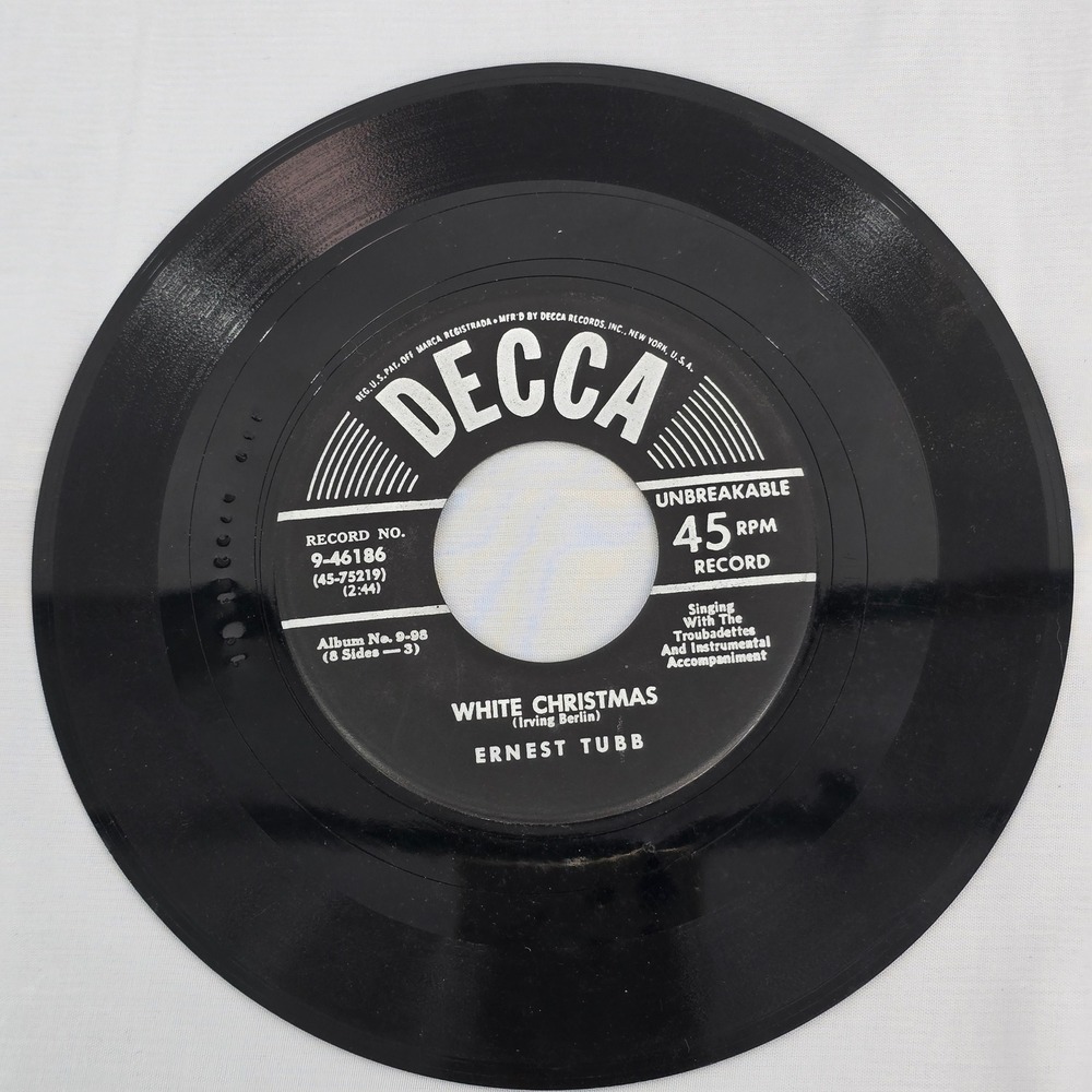 Ernest Tubb White Christmas Blue Christmas 45 RPM Vinyl Record‎ Decca 9-46186 7"